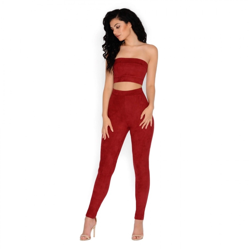 NWT OHPOLLY Red Suede Tight 2 Piece Set💋